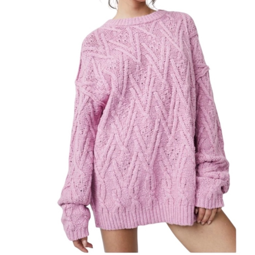 Free People! Isla Cable Knit Tunic Sweater In Pink Frosting Rose NWT!